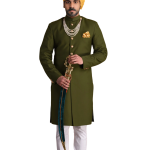 Battle Green Color Maharaja Style Achkan | Regal Ethnic Wear | Jaipurio